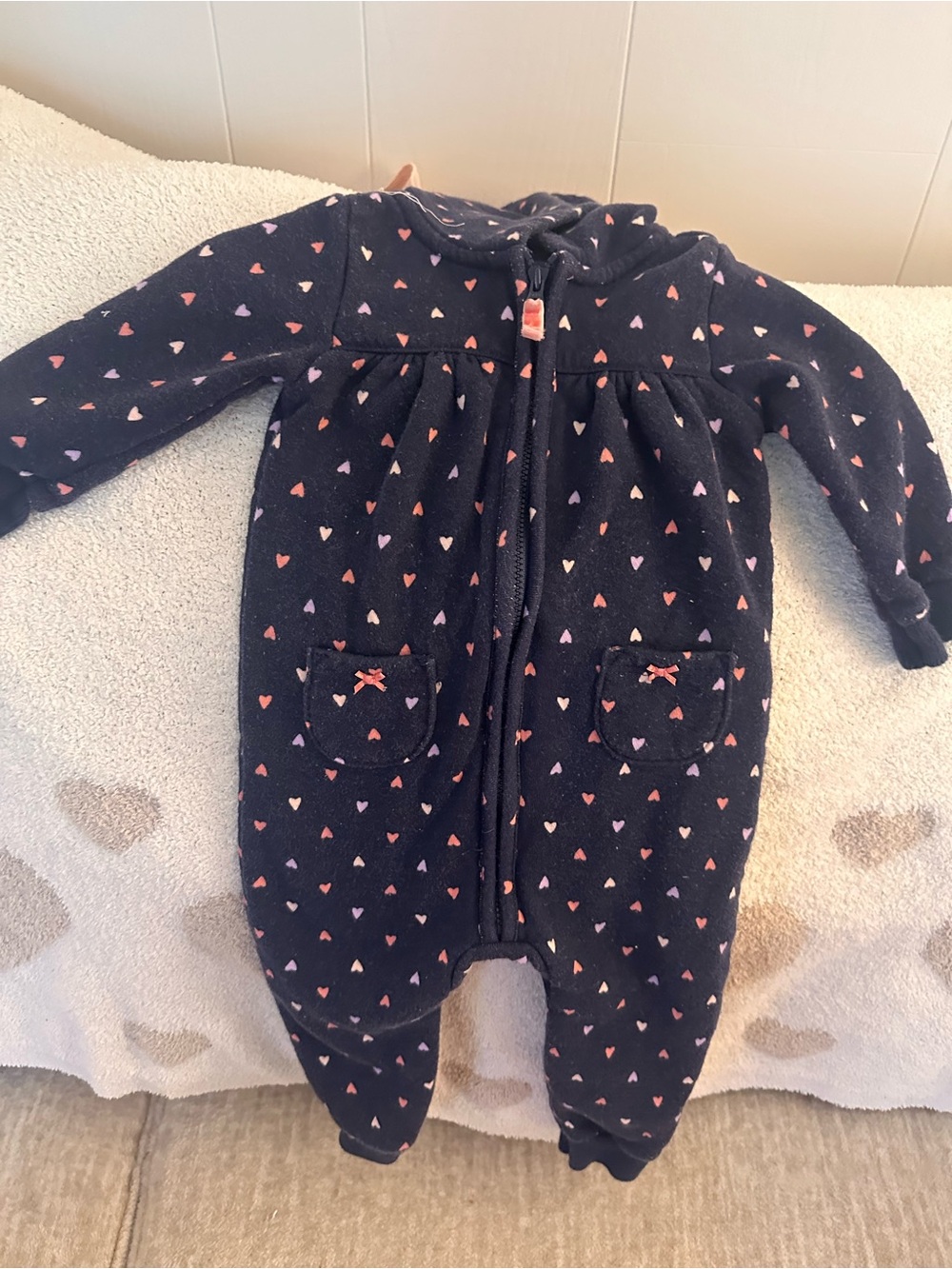 Carter's Navy One-Piece Footie with Pink Heart Print